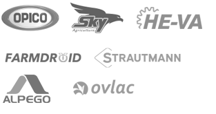 OPICO, Sky Agriculture, HE-VA, FarmDroid, Strautmann, Alpego, Ovlac logos